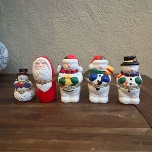 Vintage K's Collection Snowmen &‎ Santa Trinket Boxes Set of 5 Holiday Figurines